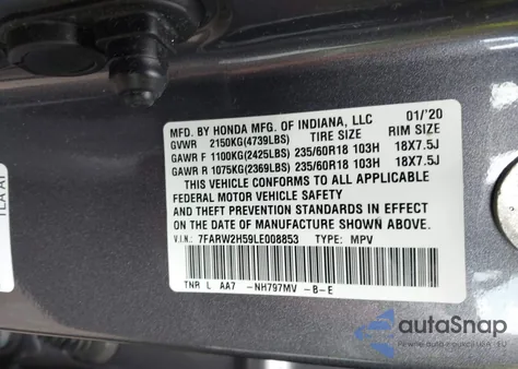 2020 Honda Cr-V Awd Ex from USA, damaged, VIN 7FARW2H59LE008853